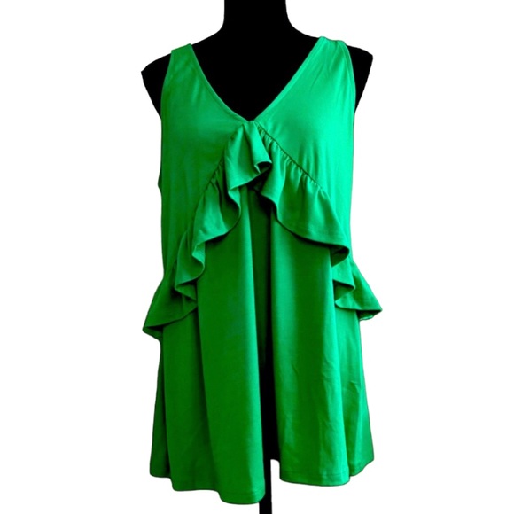 Ruffled V-Neck Tunic, Emerald Green, L - Picture 3 of 7